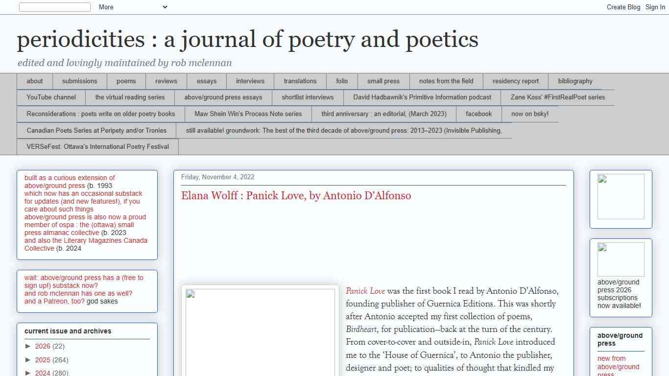 periodicities : a journal of poetry and poetics: Elana Wolff : Panick Love, by Antonio D’Alfonso